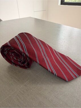 Giorgio Armani Burgundy Red Striped Silk Tie